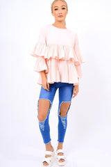 Pink Frill Bell Sleeve Blouse - Kalea-Tops