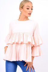 Pink Frill Bell Sleeve Blouse - Kalea-Tops