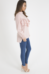 Pink Frill Detail Oversized Shirt - Lydia-Shirts