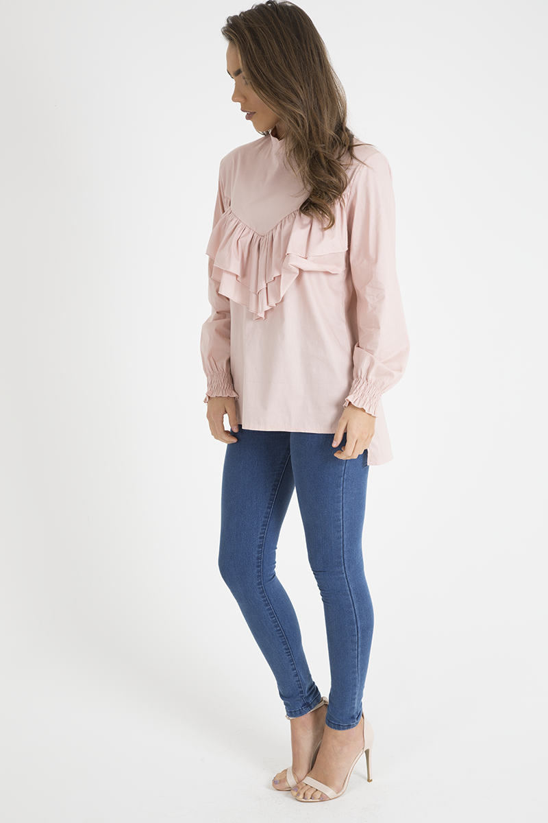 Pink Frill Detail Oversized Shirt - Lydia-Shirts