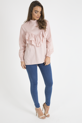 Pink Frill Detail Oversized Shirt - Lydia-Shirts