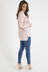 Pink Frill Detail Oversized Shirt - Lydia-Shirts