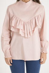 Pink Frill Detail Oversized Shirt - Lydia-Shirts