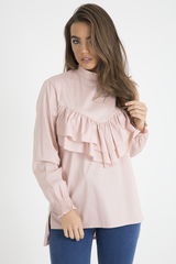 Pink Frill Detail Oversized Shirt - Lydia-Shirts
