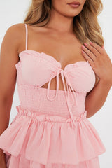 Pink Frill Detail Tiered Cut Out Mini Dress - Daneen-Dresses