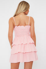 Pink Frill Detail Tiered Cut Out Mini Dress - Daneen-Dresses