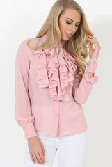 Pink Frill Front Blouse - Camille-Blouses