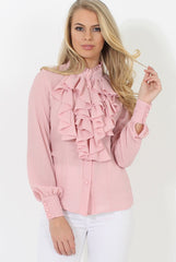 Pink Frill Front Blouse - Camille-Blouses
