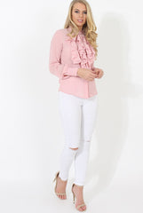 Pink Frill Front Blouse - Camille-Blouses