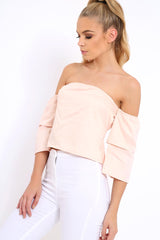 Pink Frill Off Shoulder Tie Crop Top - Halle-Crop Tops