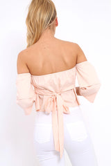 Pink Frill Off Shoulder Tie Crop Top - Halle-Crop Tops