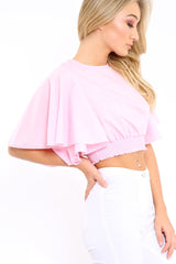 Pink Frill Sleeve Crop Top - Siobhan-Crop Tops