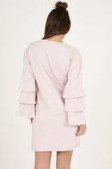 Pink Frilled Sleeve Swing Dress - Aaria-Dresses