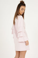 Pink Frilled Sleeve Swing Dress - Aaria-Dresses