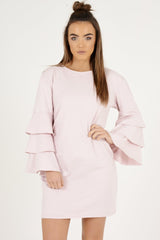 Pink Frilled Sleeve Swing Dress - Aaria-Dresses