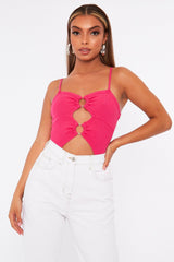 Pink Front Ring Cut Out Ribbed Bodysuit - Ruba-Bodysuits
