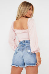 Pink Front Ruching Crop Top - Maxie-Crop Tops