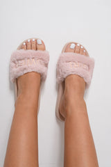 Pink 'GIRL POWER' Fluffy Sliders - Kerly-Sliders