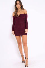 Pink Glitter Bardot Bodycon Dress - Everly-Dresses