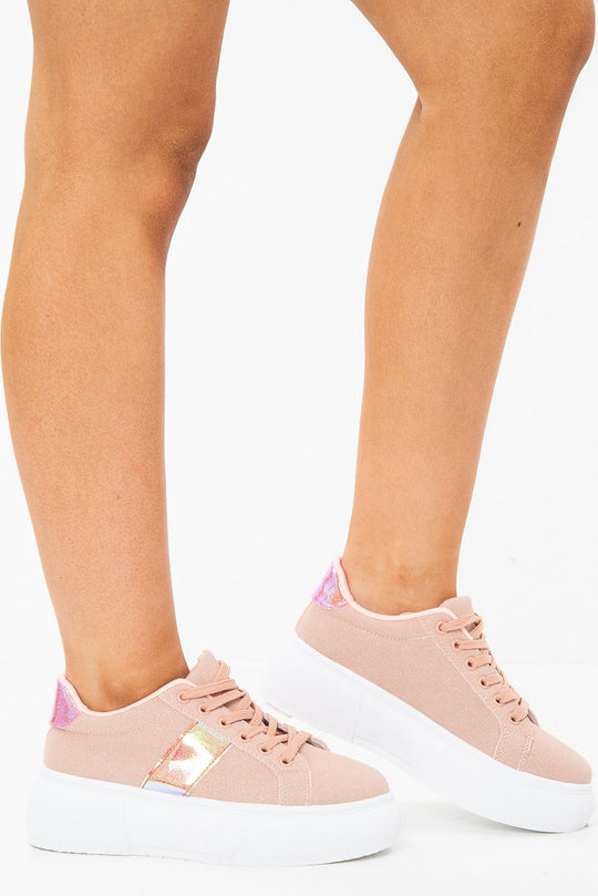 Pink Glitter Chunky Sole Trainers - Faye