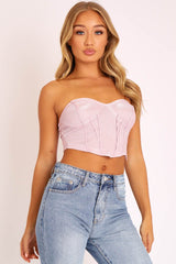 Pink Glitter Corset Detail Bralet - Delmy-Bralets