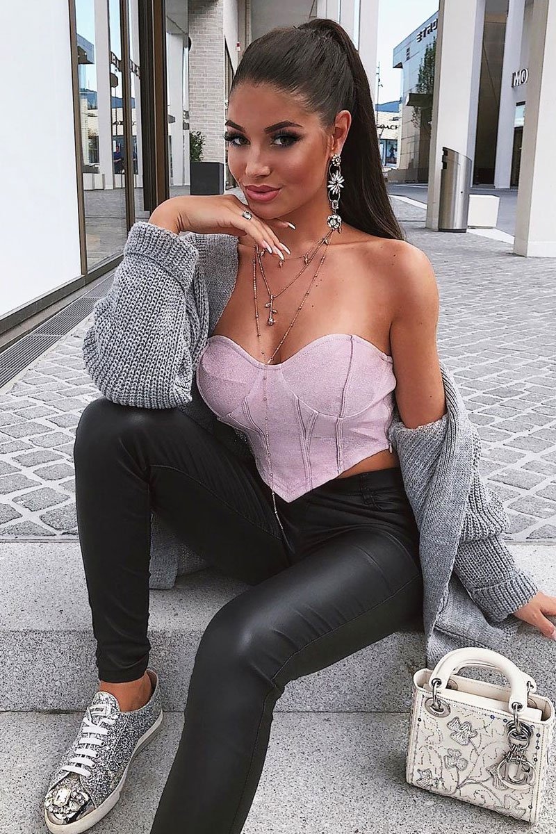 Pink Glitter Corset Detail Bralet - Delmy-Bralets