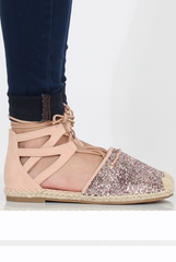 Pink Glitter Lace Up Espadrilles - Bonnie-Shoes