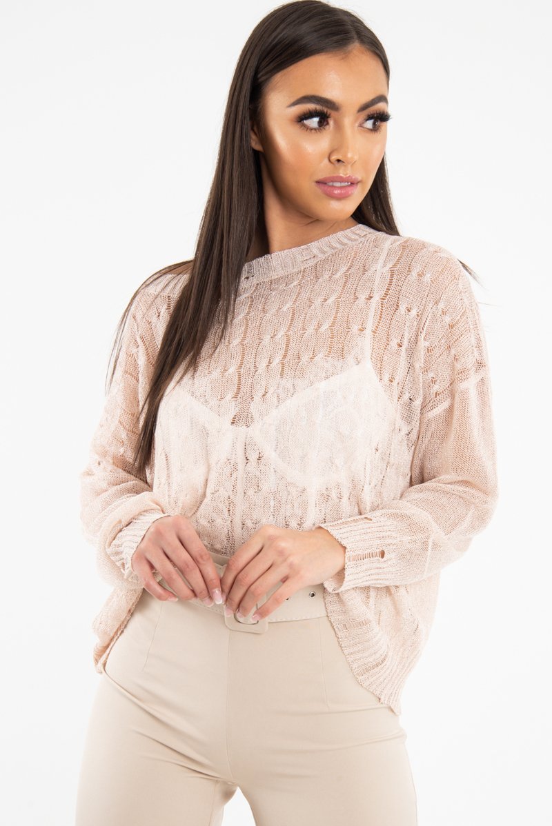 Pink Glitter Net Cable Knit Jumper - Cordia-Jumper