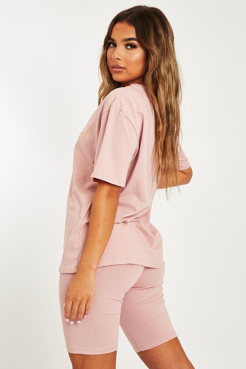 Pink Gold Beverly Hills T-shirt Cycling Shorts Co-ord - Laura-Co-ords