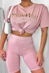 Pink Gold Beverly Hills T-shirt Cycling Shorts Co-ord - Laura-Co-ords