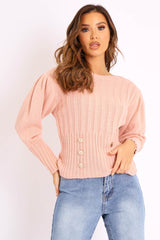 Pink Gold Button Front Knit Jumper - Eleonor-Jumper