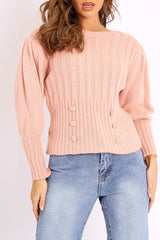 Pink Gold Button Front Knit Jumper - Eleonor-Jumper