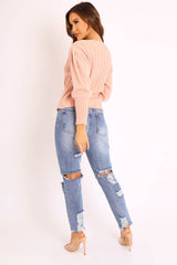Pink Gold Button Front Knit Jumper - Eleonor-Jumper