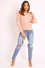 Pink Gold Button Front Knit Jumper - Eleonor-Jumper