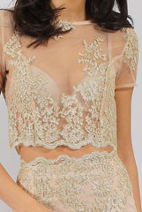 Pink & Gold Embellished Mesh Co-ord - Leila-Co-ords