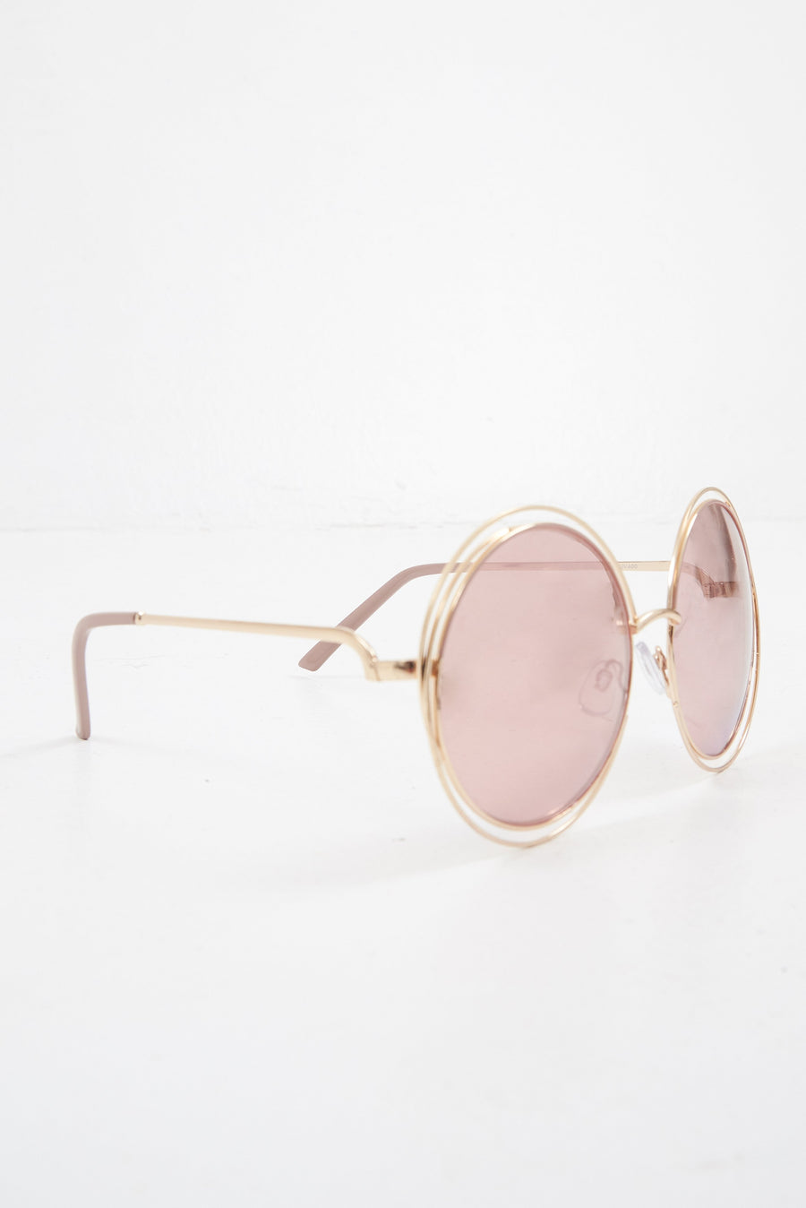 Pink Gold Metal Oversized Circle Sunglasses - Keicy-Sunglasses