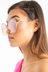Pink Gold Metal Oversized Circle Sunglasses - Keicy-Sunglasses
