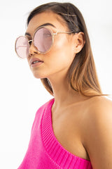 Pink Gold Metal Oversized Circle Sunglasses - Keicy-Sunglasses