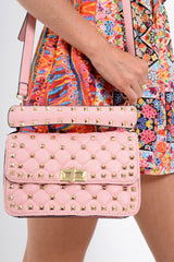Pink Gold Studded Cross Body Bag - Giabella-Bags