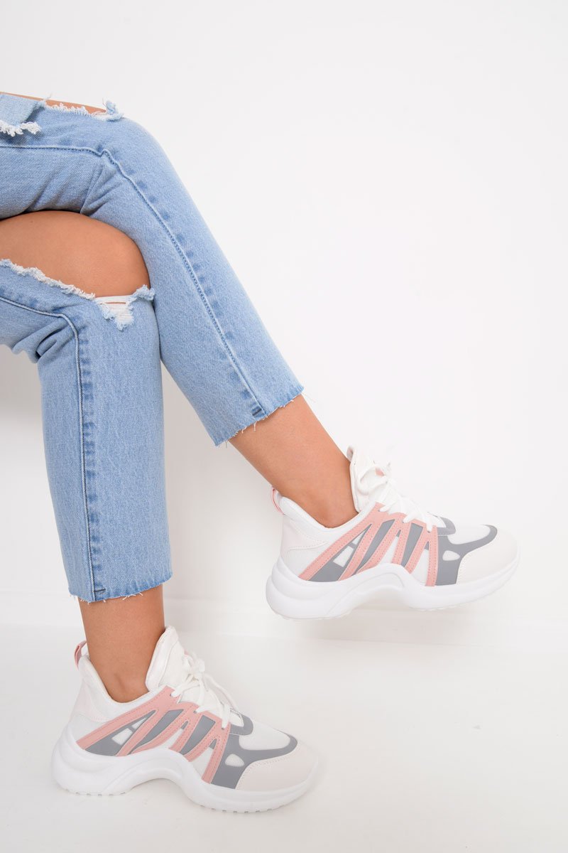 Pink Grey Detail Chunky Trainers - Kianny-Trainers