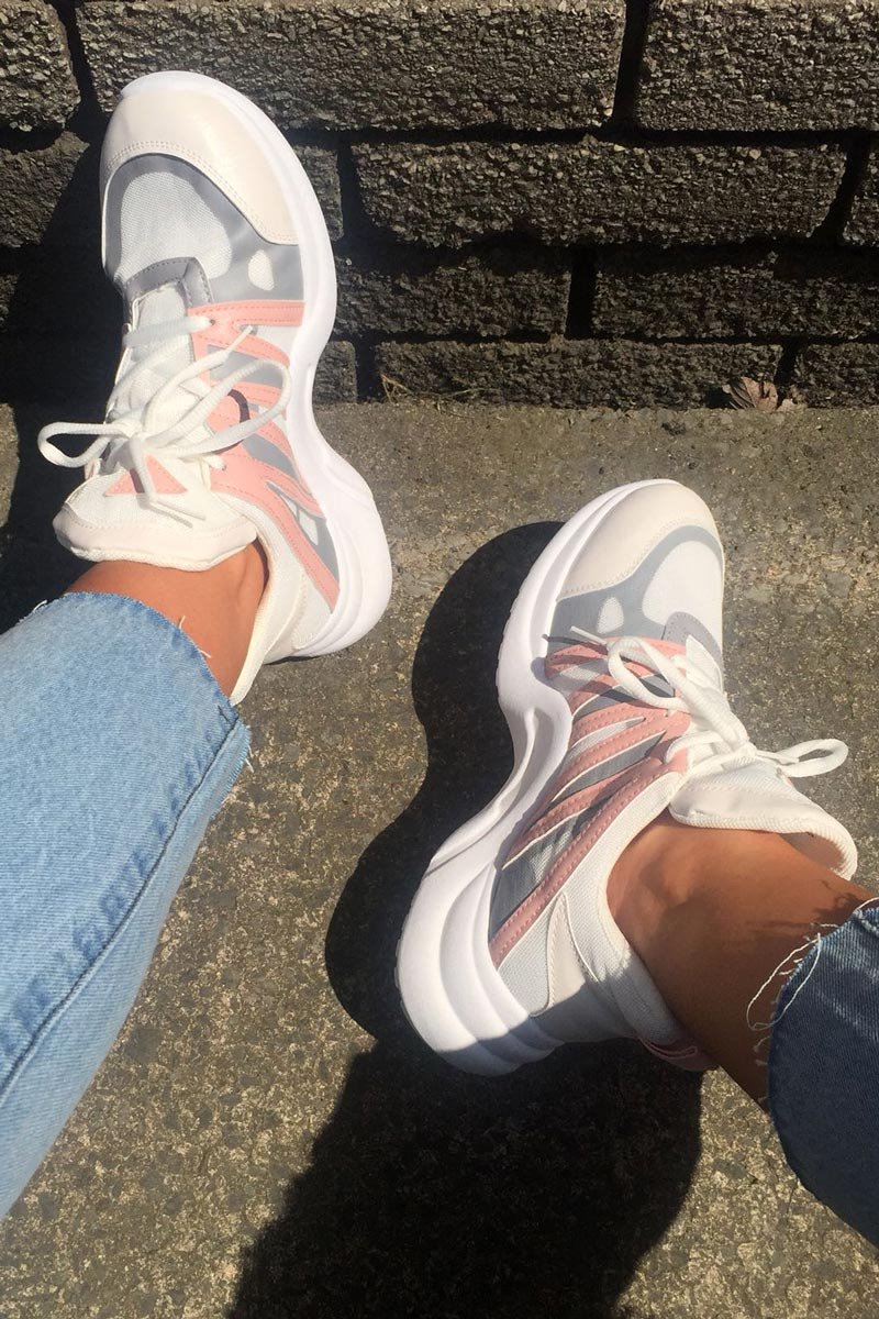 Pink Grey Detail Chunky Trainers - Kianny-Trainers