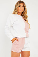 Pink Half Splice Contrast Shorts - Erin-Shorts