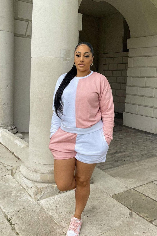 Pink Half Splice Contrast Sweatshirt - Fionah