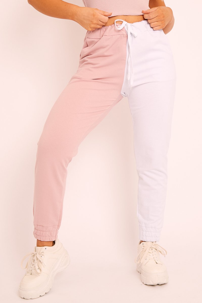 Pink Half White Elasticated Waist Joggers - Dasha-Joggers