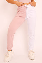 Pink Half White Elasticated Waist Joggers - Dasha-Joggers