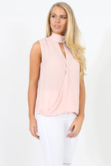 Pink High Neck Cross Over Top - Remy-Tops