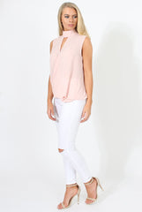Pink High Neck Cross Over Top - Remy-Tops