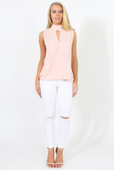 Pink High Neck Cross Over Top - Remy-Tops