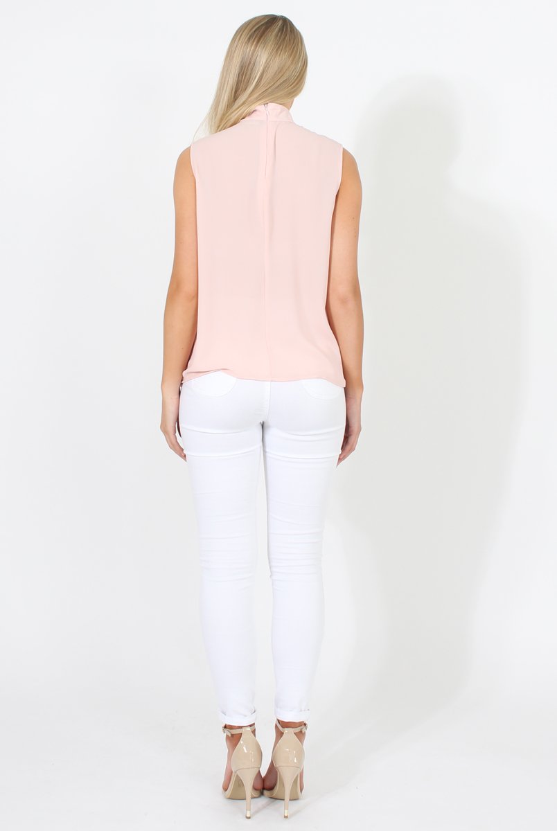 Pink High Neck Cross Over Top - Remy-Tops