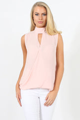 Pink High Neck Cross Over Top - Remy-Tops